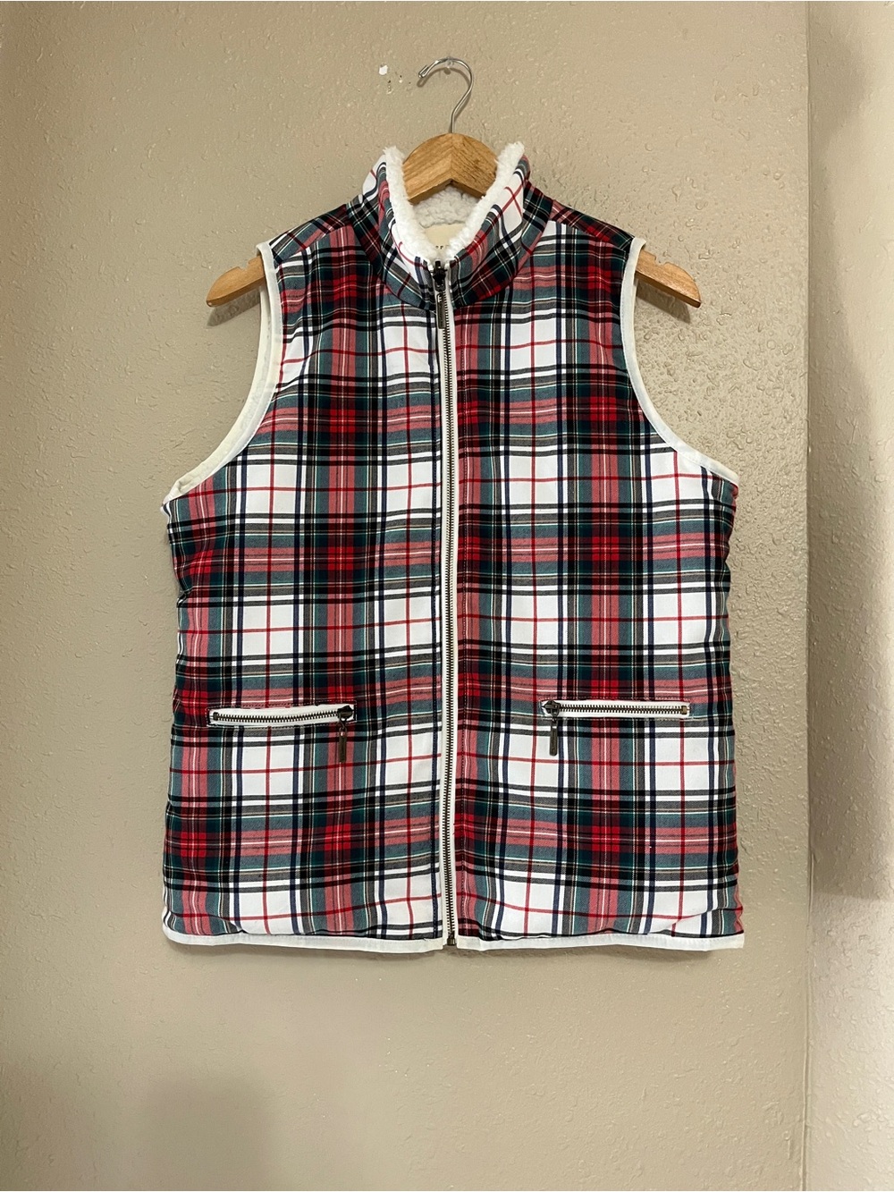 Copper Key Holiday Plaid Vest Faux Sherpa Lined Women’s Medium